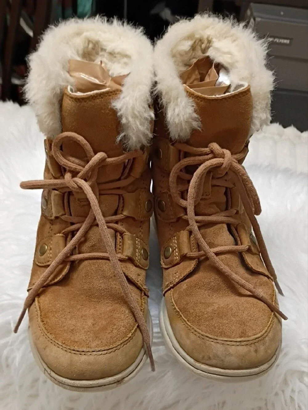 Sorel N13039-224 Women's Brown Suede Fur-Lined Lace Up Winter Waterproof Boots